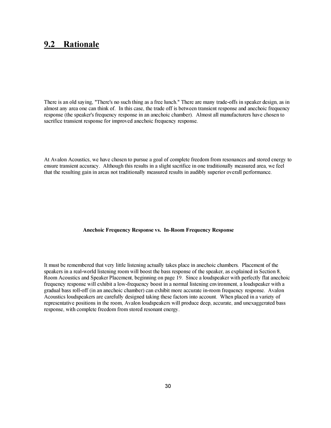 Avalon Acoustics AVALON ASCENDANT manual Rationale, Anechoic Frequency Response vs. In-Room Frequency Response 