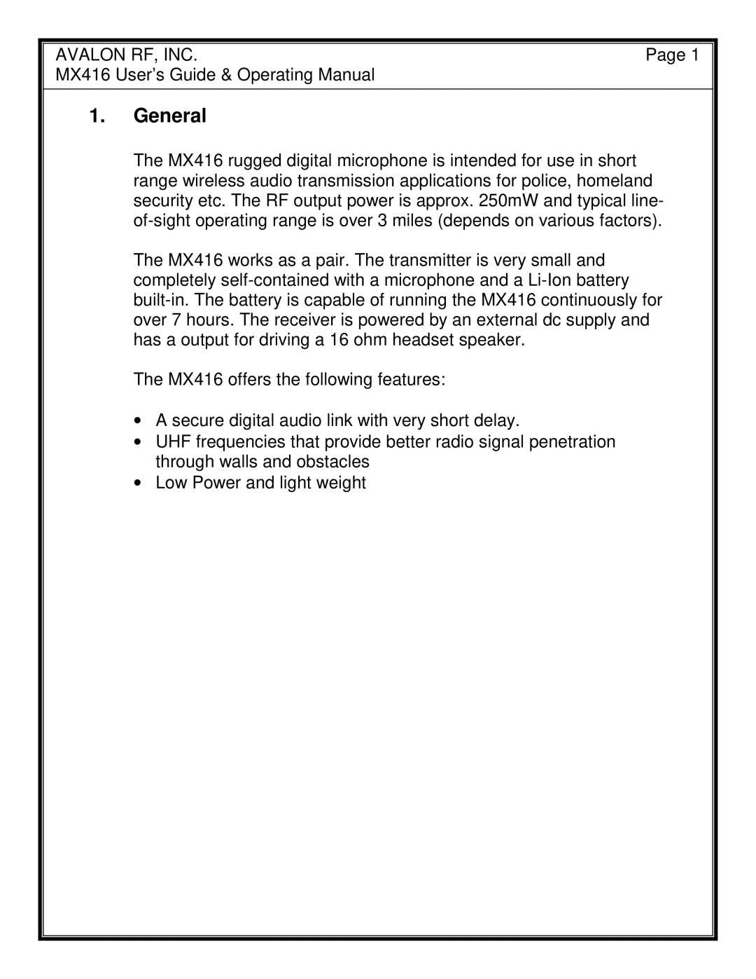 Avalon Acoustics MX416 manual General 