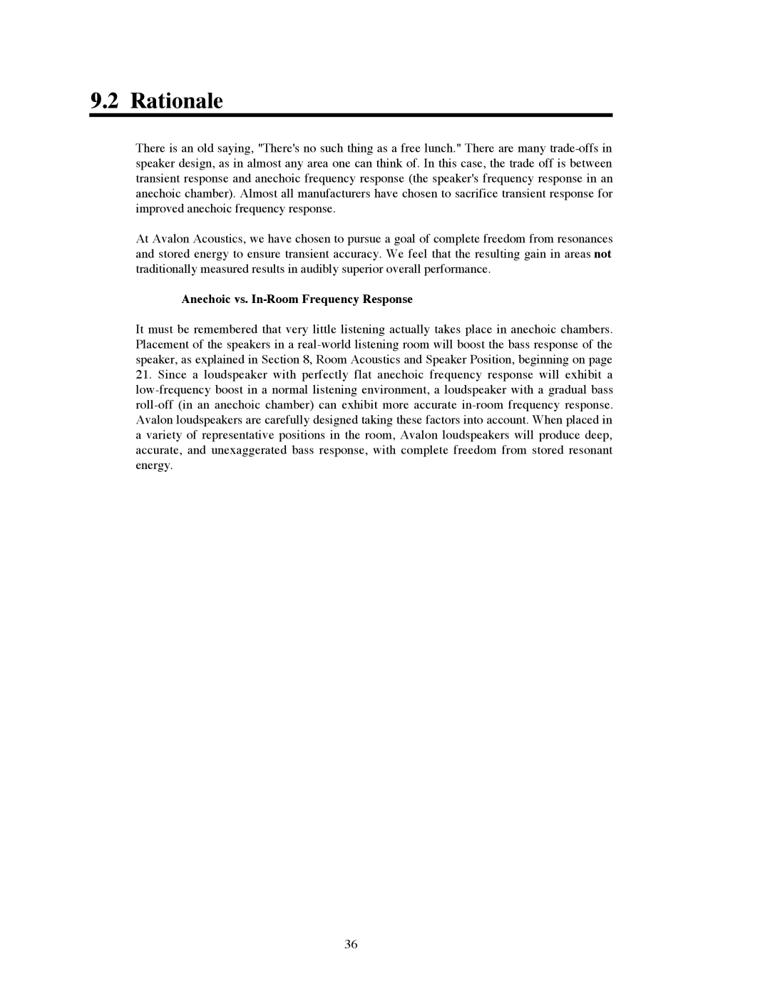 Avalon Acoustics OPUS Ceramique Loudspeaker manual Rationale, Anechoic vs. In-Room Frequency Response 