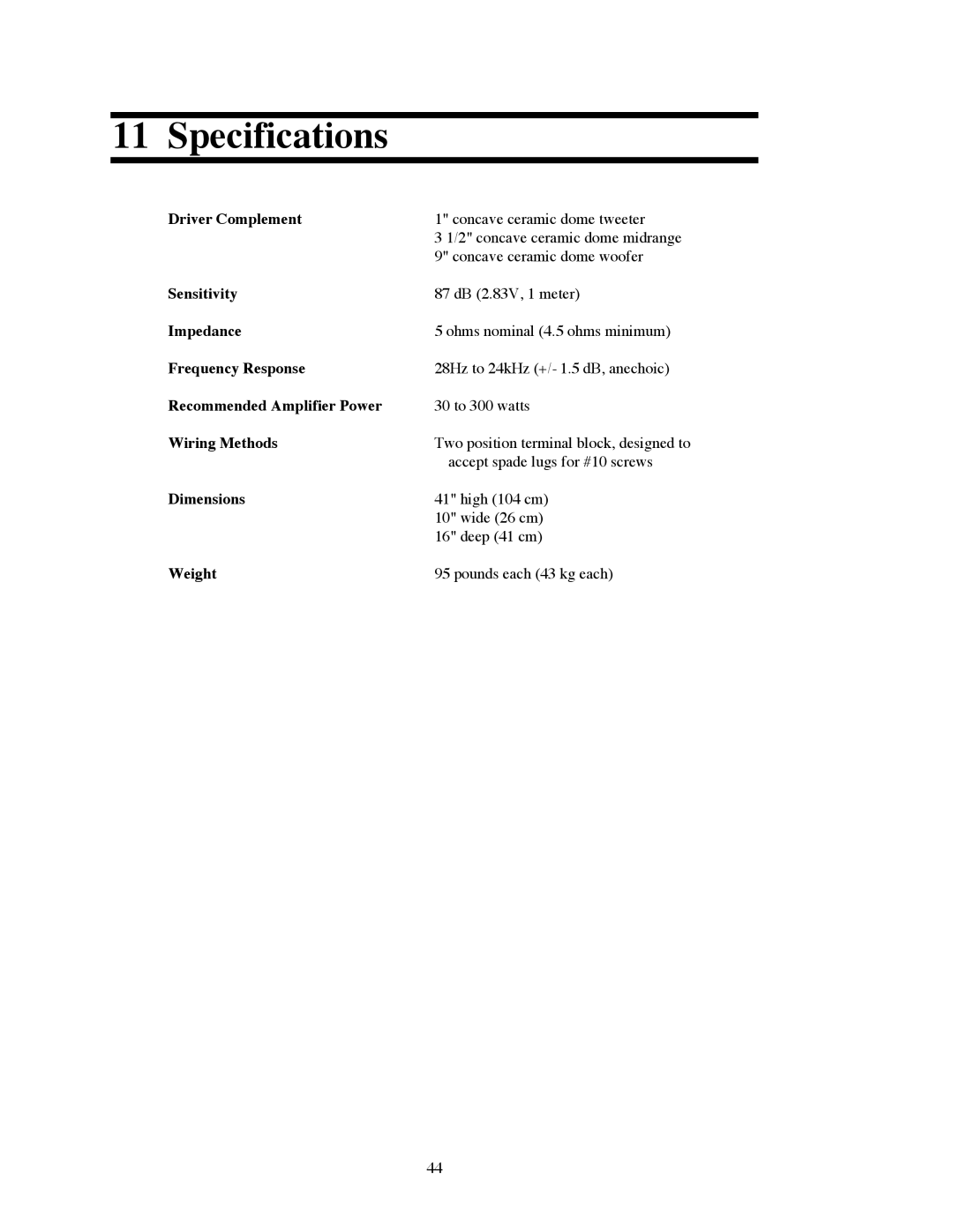 Avalon Acoustics OPUS Ceramique Loudspeaker manual Specifications 