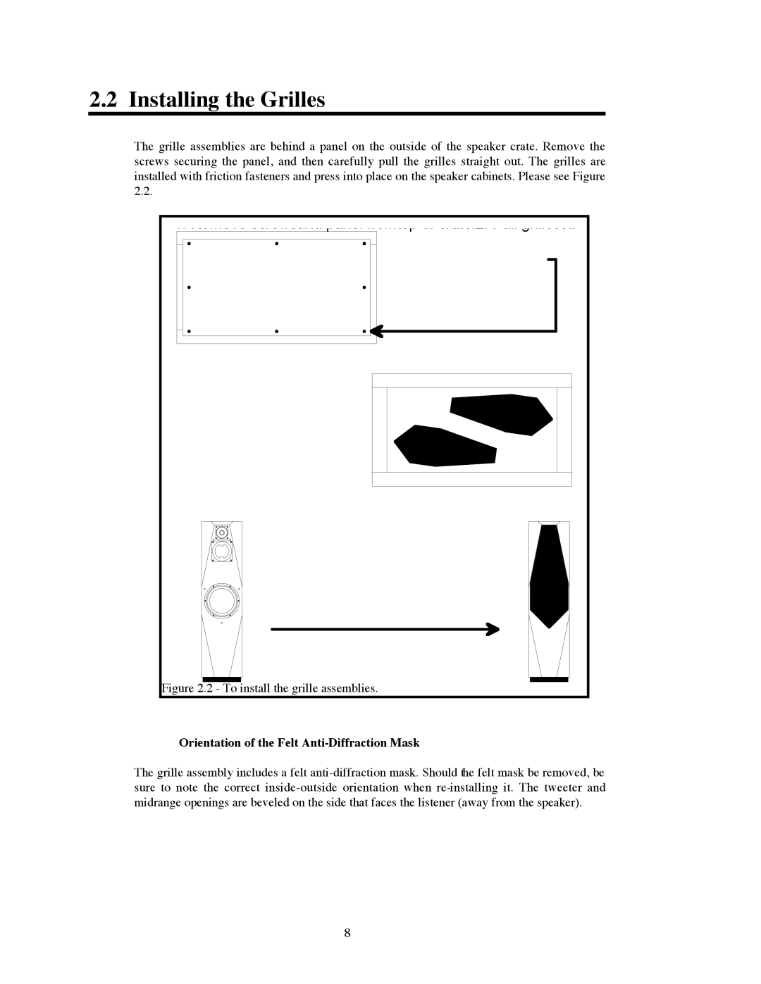 Avalon Acoustics OPUS Ceramique Loudspeaker manual Installing the Grilles, Orientation of the Felt Anti-Diffraction Mask 