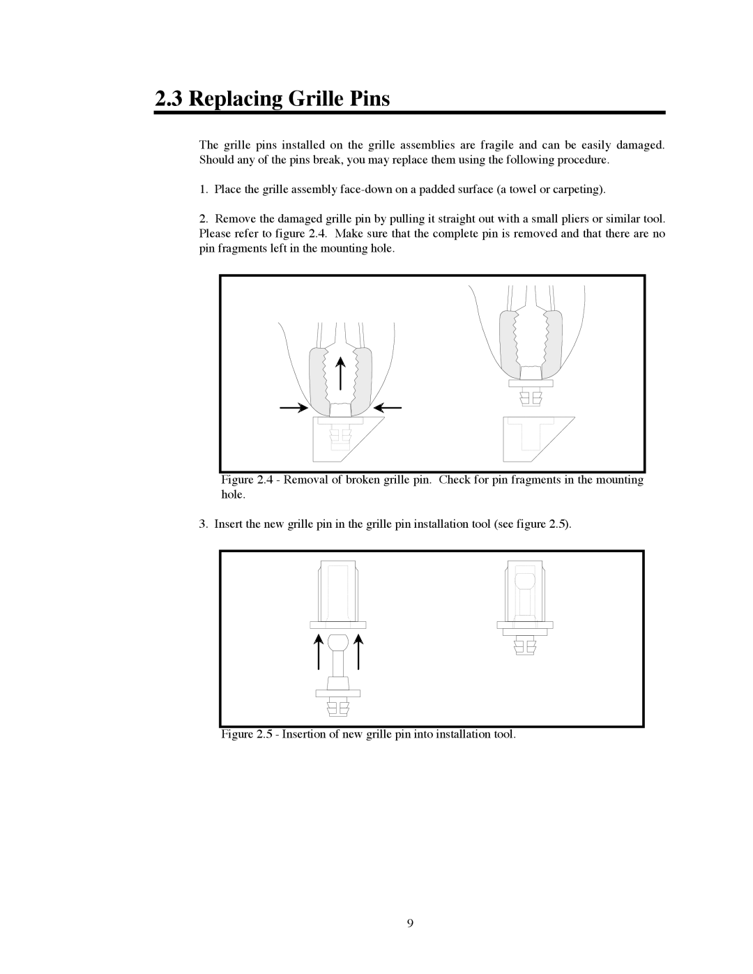 Avalon Acoustics OPUS Ceramique Loudspeaker Replacing Grille Pins, Insertion of new grille pin into installation tool 