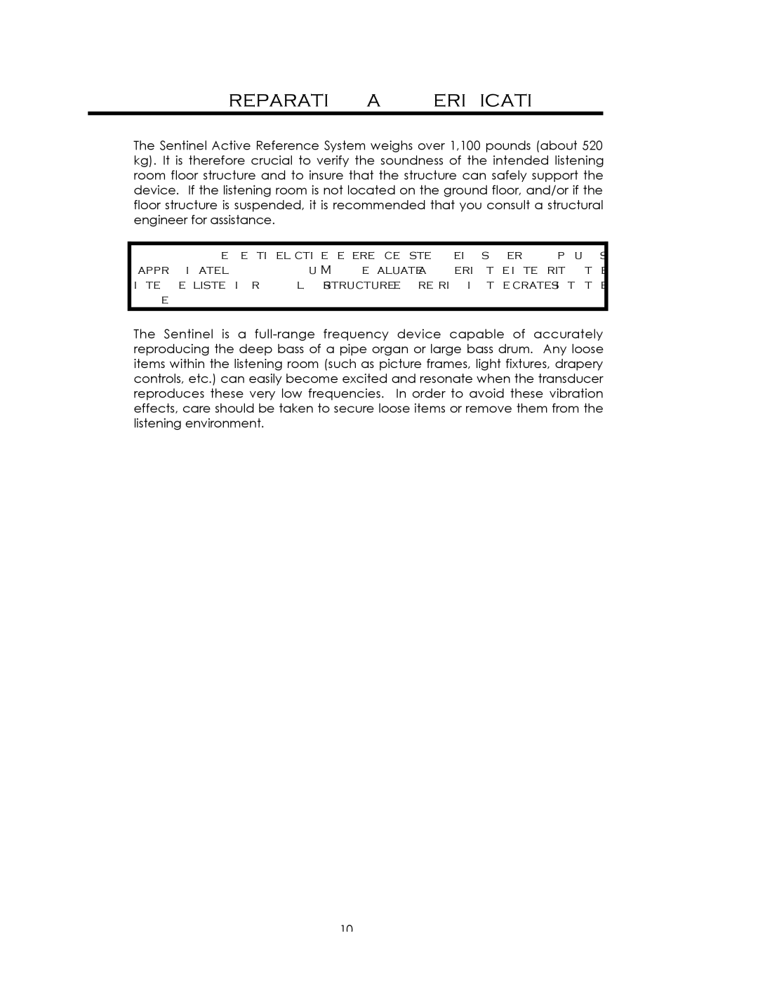 Avalon Acoustics Sentinel manual Room Preparation and Verification 