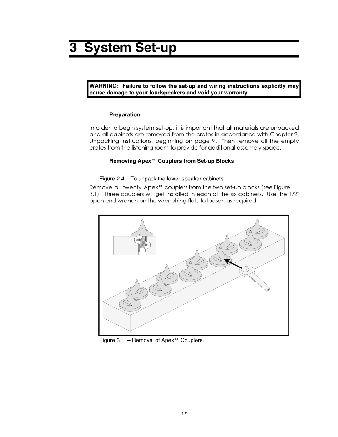 Avalon Acoustics Sentinel manual System Set-up, Preparation, Removing Apex‘ Couplers from Set-up Blocks 