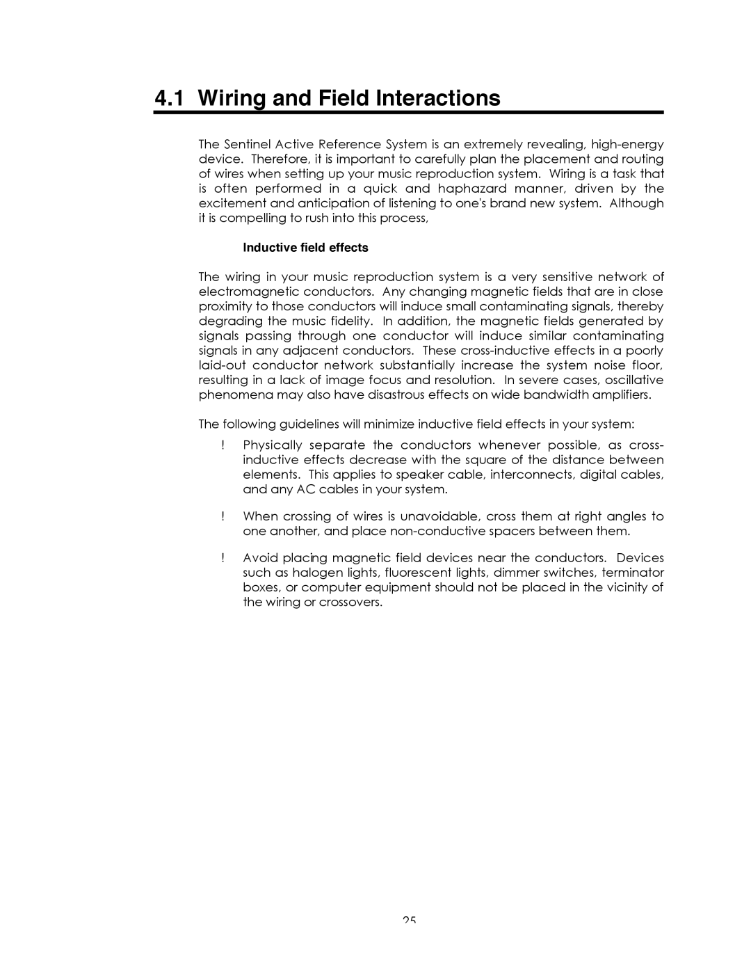 Avalon Acoustics Sentinel manual Wiring and Field Interactions, Inductive field effects 