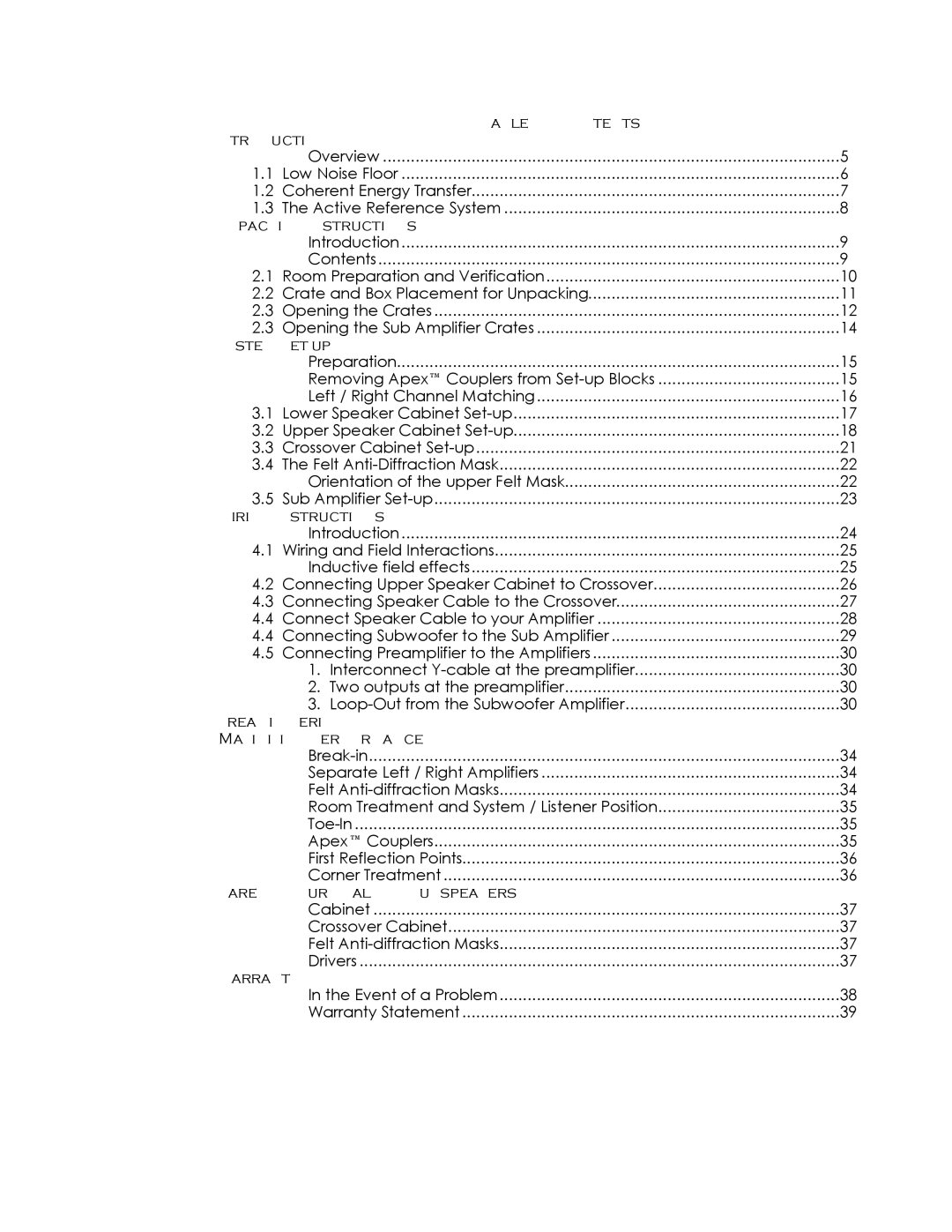 Avalon Acoustics Sentinel manual Table of Contents Introduction 