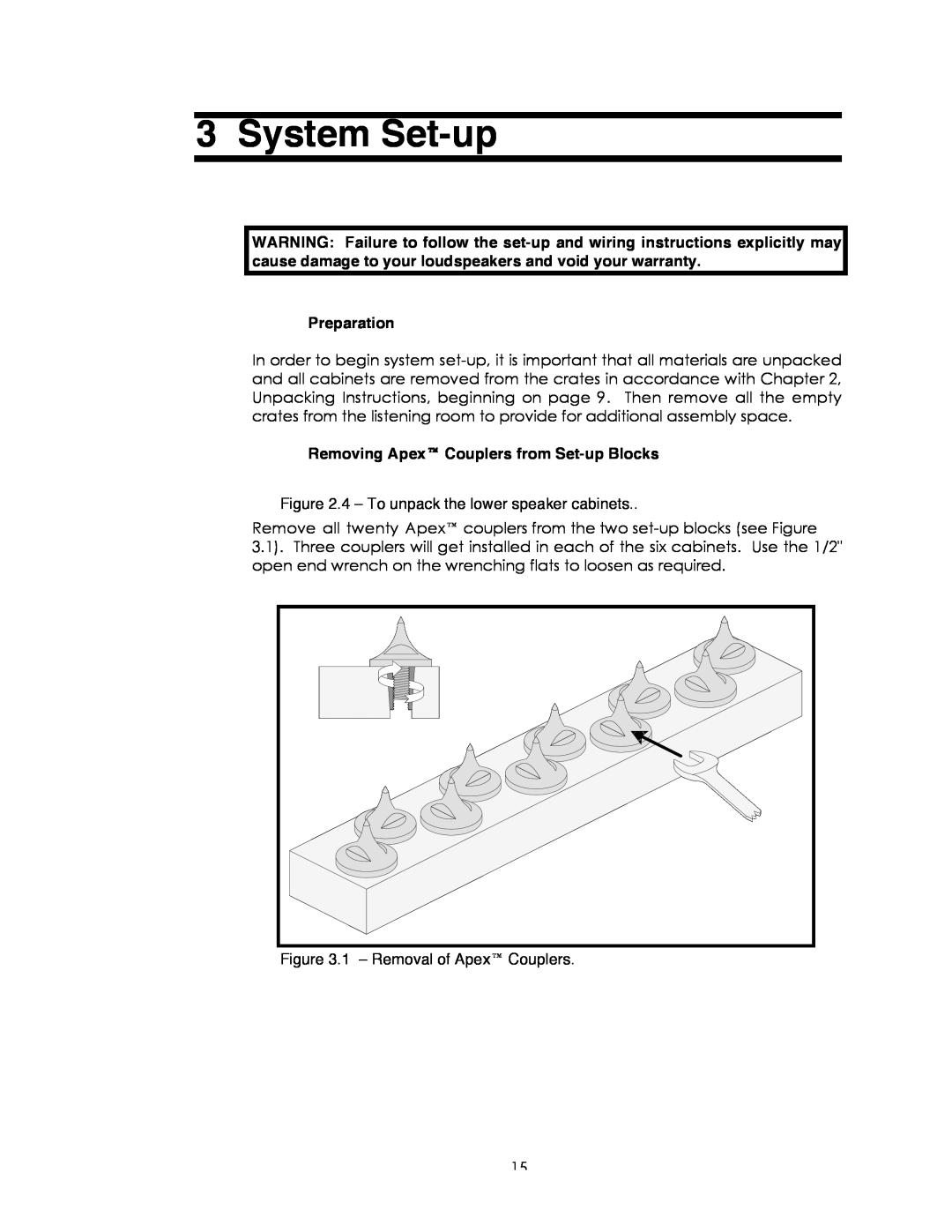 Avalon Acoustics Sentinel manual System Set-up, Preparation, Removing Apex‘ Couplers from Set-upBlocks 