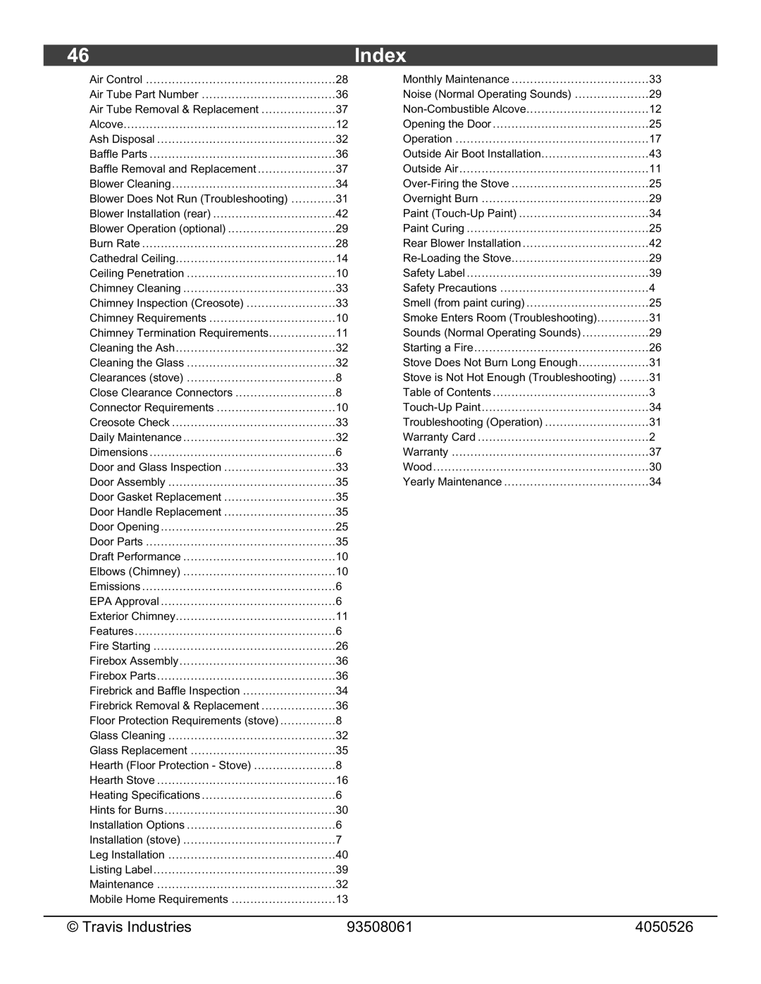 Avalon Stoves 1190 owner manual Index 