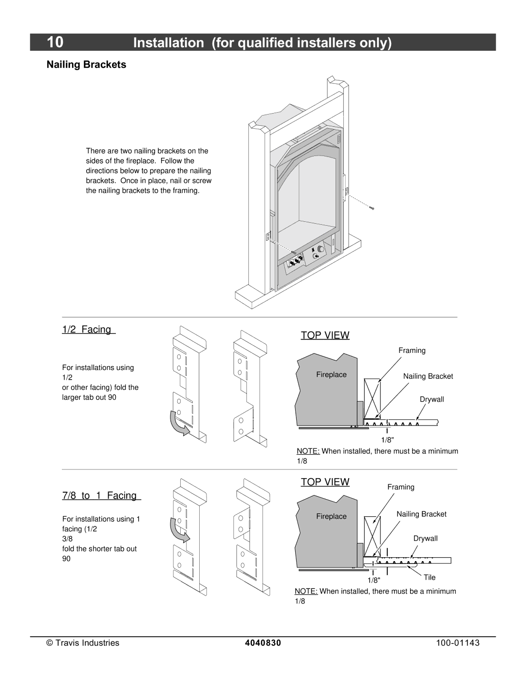 Avalon Stoves 21 DV Fireplace manual Nailing Brackets, To 1 Facing 