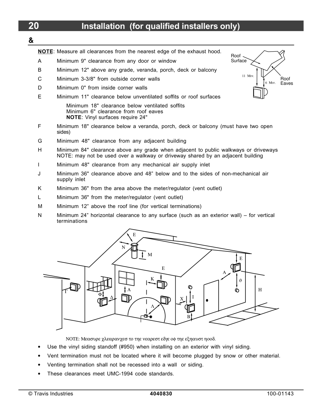 Avalon Stoves 21 DV Fireplace manual Termination Requirements 