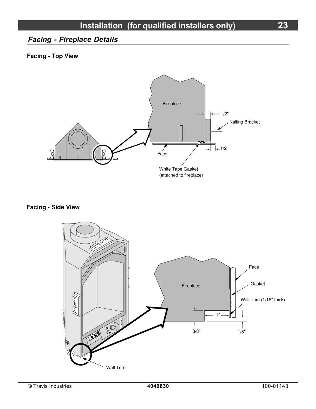 Avalon Stoves 21 DV Fireplace manual Facing Fireplace Details 