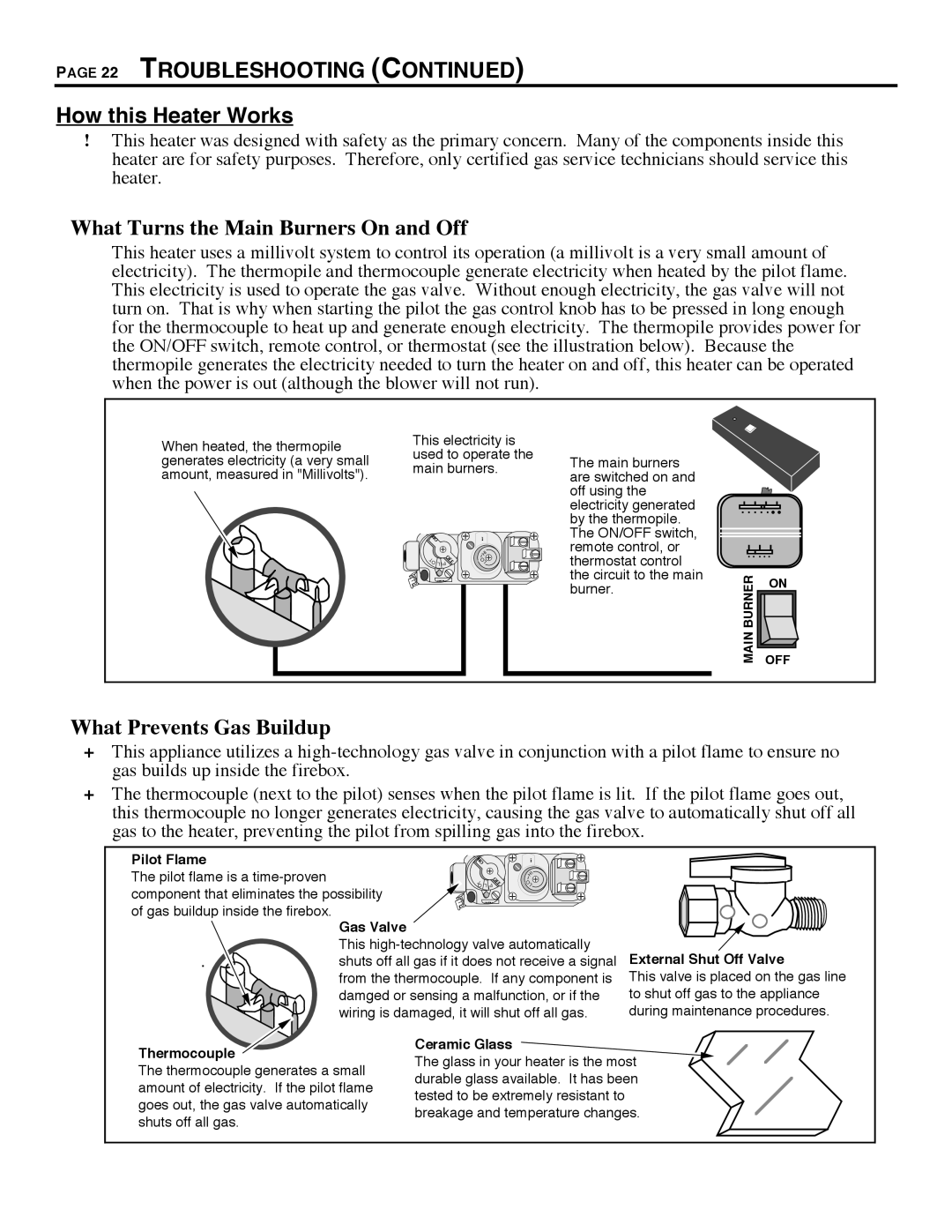 Avalon Stoves 700 B-VENT manual Troubleshooting, How this Heater Works, What Turns the Main Burners On and Off 