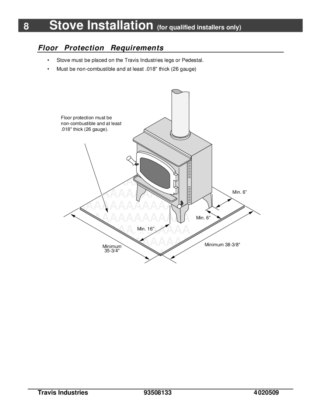 Avalon Stoves 790, 745 owner manual Floor Protection Requirements 