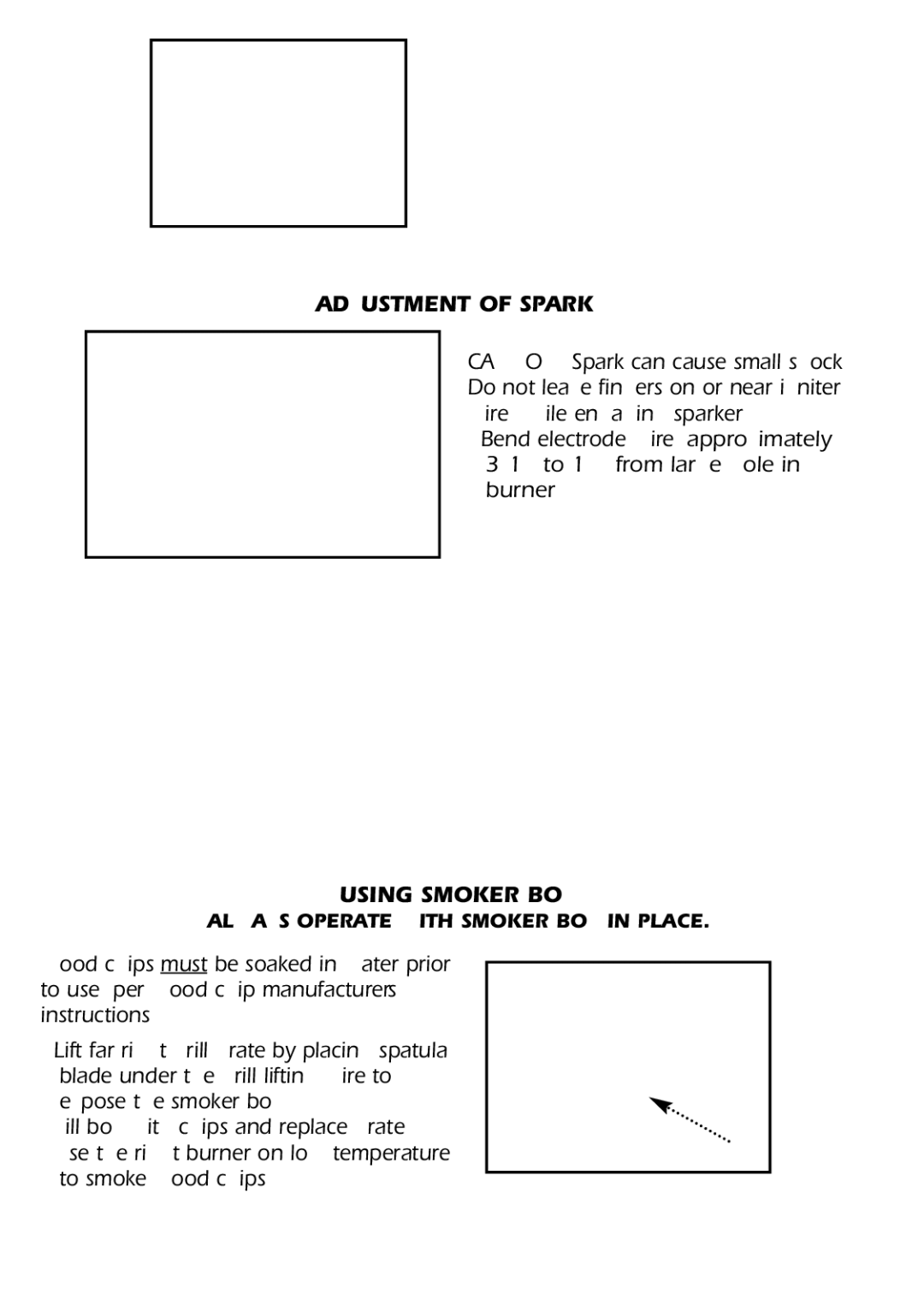 Avalon Stoves A10-1224 owner manual Adjustment of Spark, Correct Placement of Grill Grates, Using Smoker BOX 