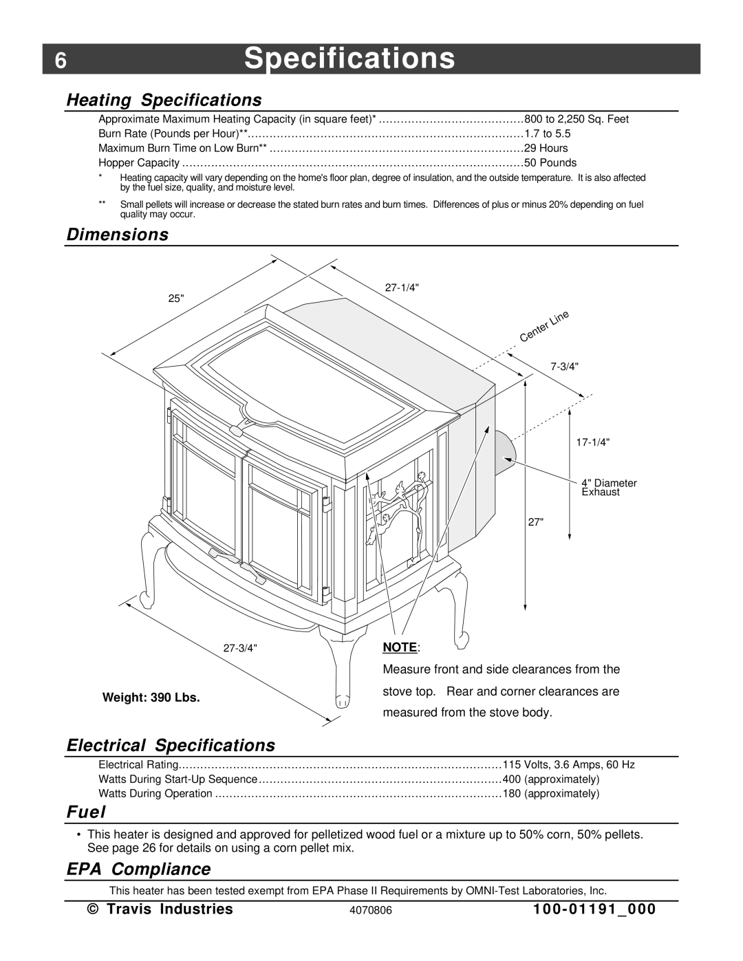 Avalon Stoves Arbor PS manual 6Specifications 