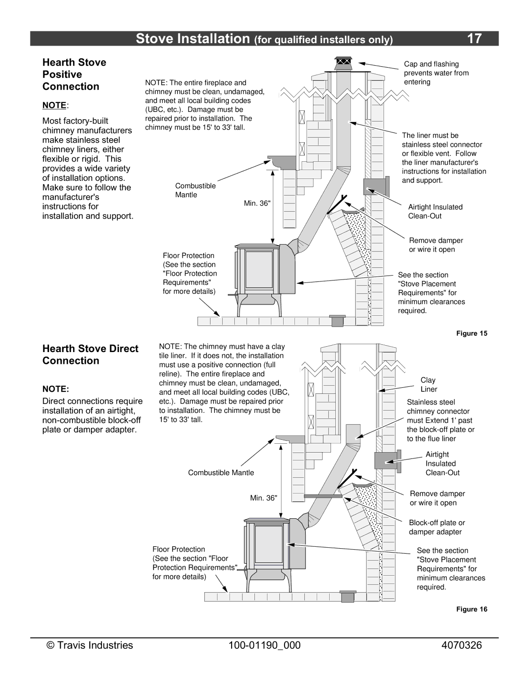 Avalon Stoves Arbor owner manual Hearth Stove Positive Connection, Hearth Stove Direct Connection 