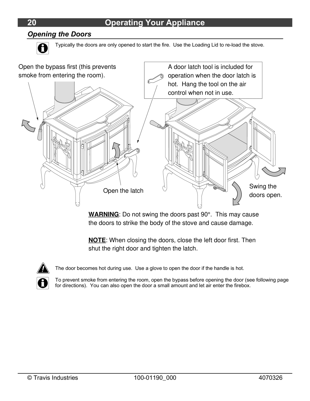 Avalon Stoves Arbor owner manual Opening the Doors 