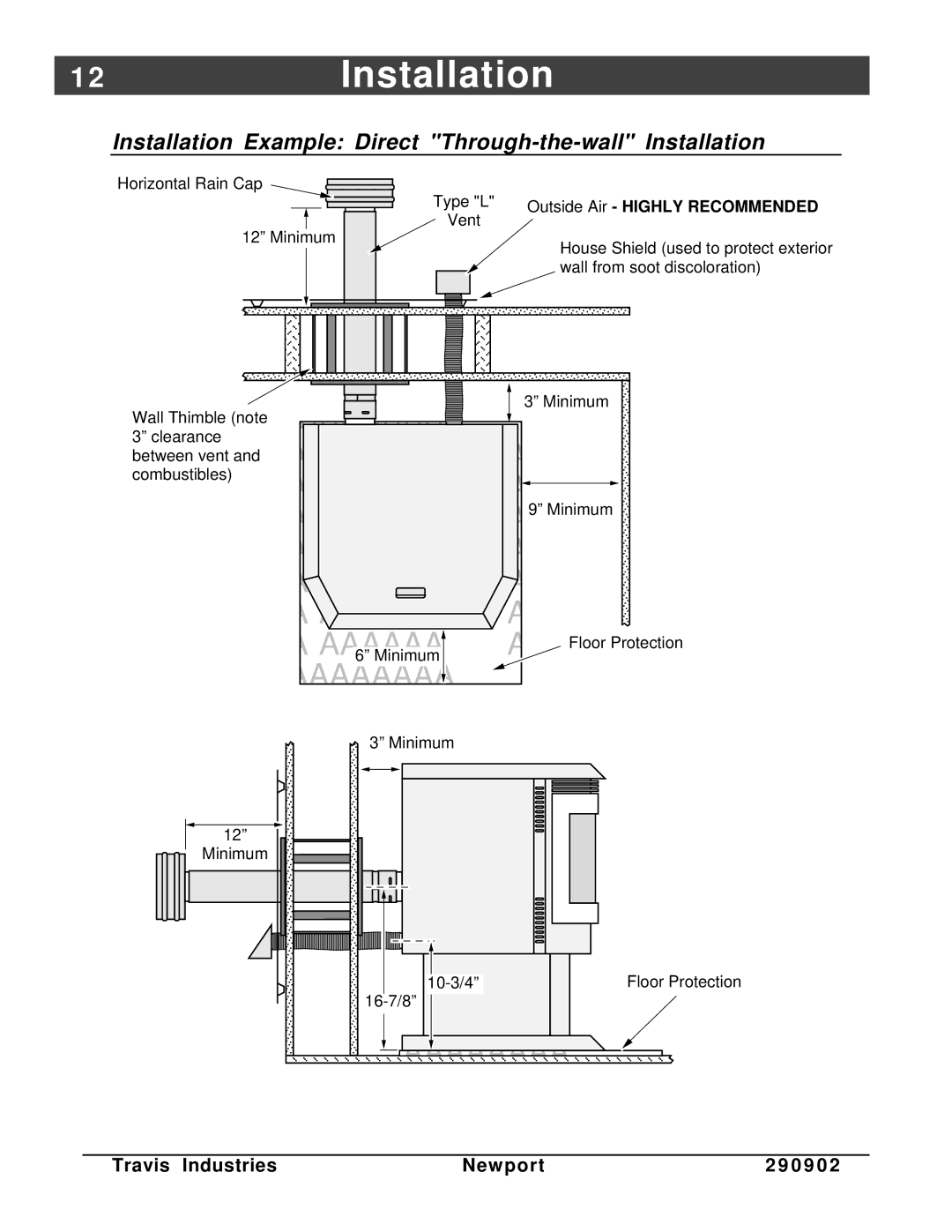 Avalon Stoves Avanti PS manual 2Installation, Installation Example Direct Through-the-wall Installation 