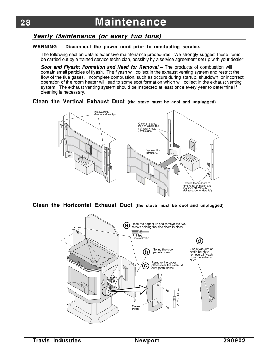 Avalon Stoves Avanti PS manual 8Maintenance, Yearly Maintenance or every two tons 