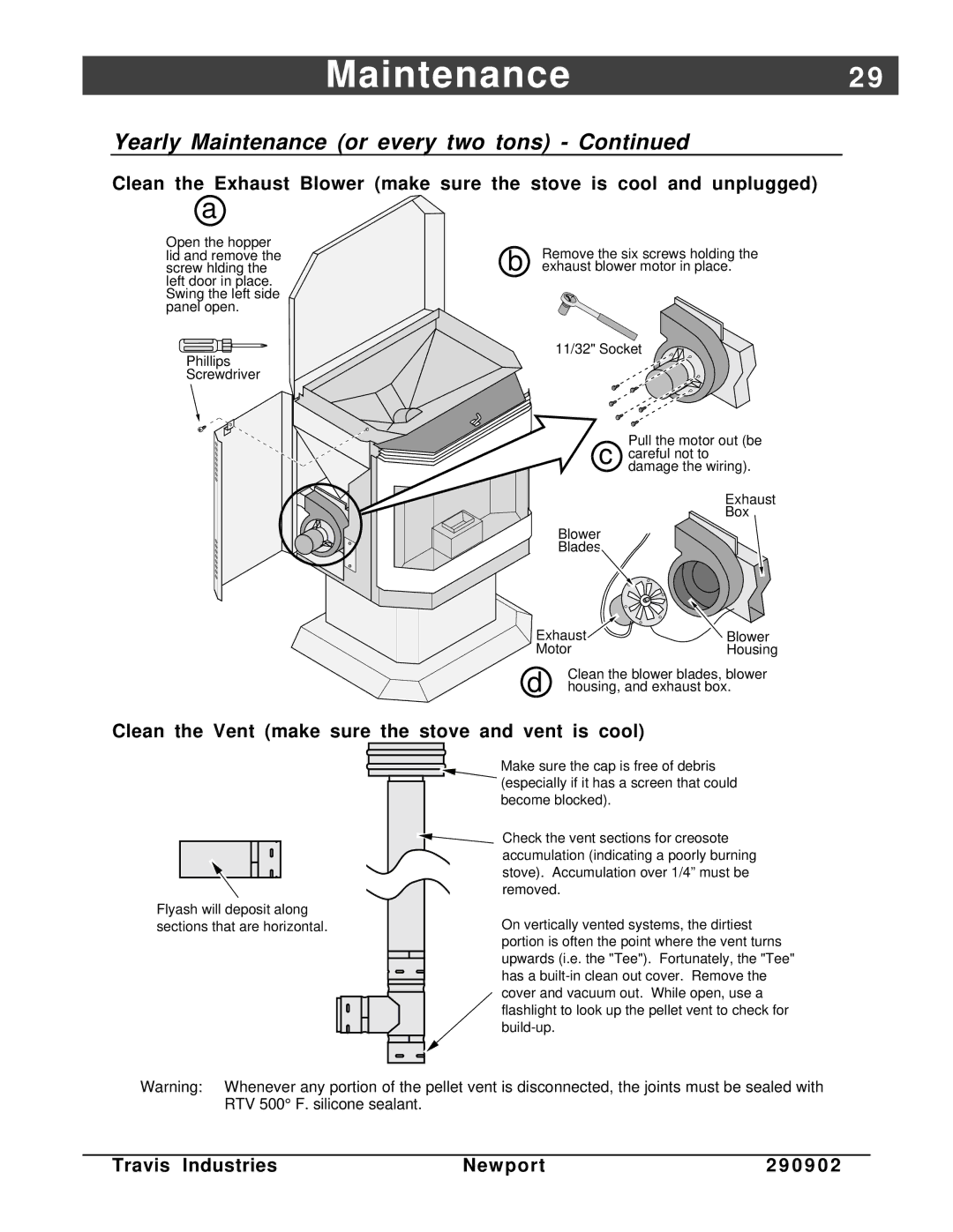 Avalon Stoves Avanti PS manual Clean the Vent make sure the stove and vent is cool 