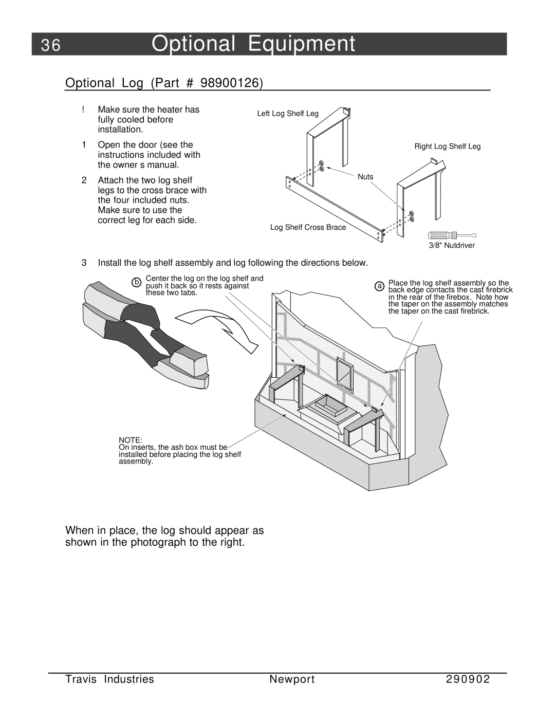 Avalon Stoves Avanti PS manual 6Optional Equipment, Optional Log 