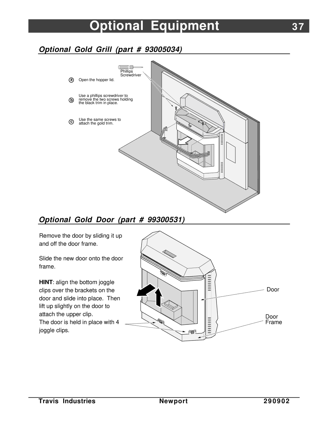 Avalon Stoves Avanti PS manual Optional Gold Grill, Optional Gold Door 