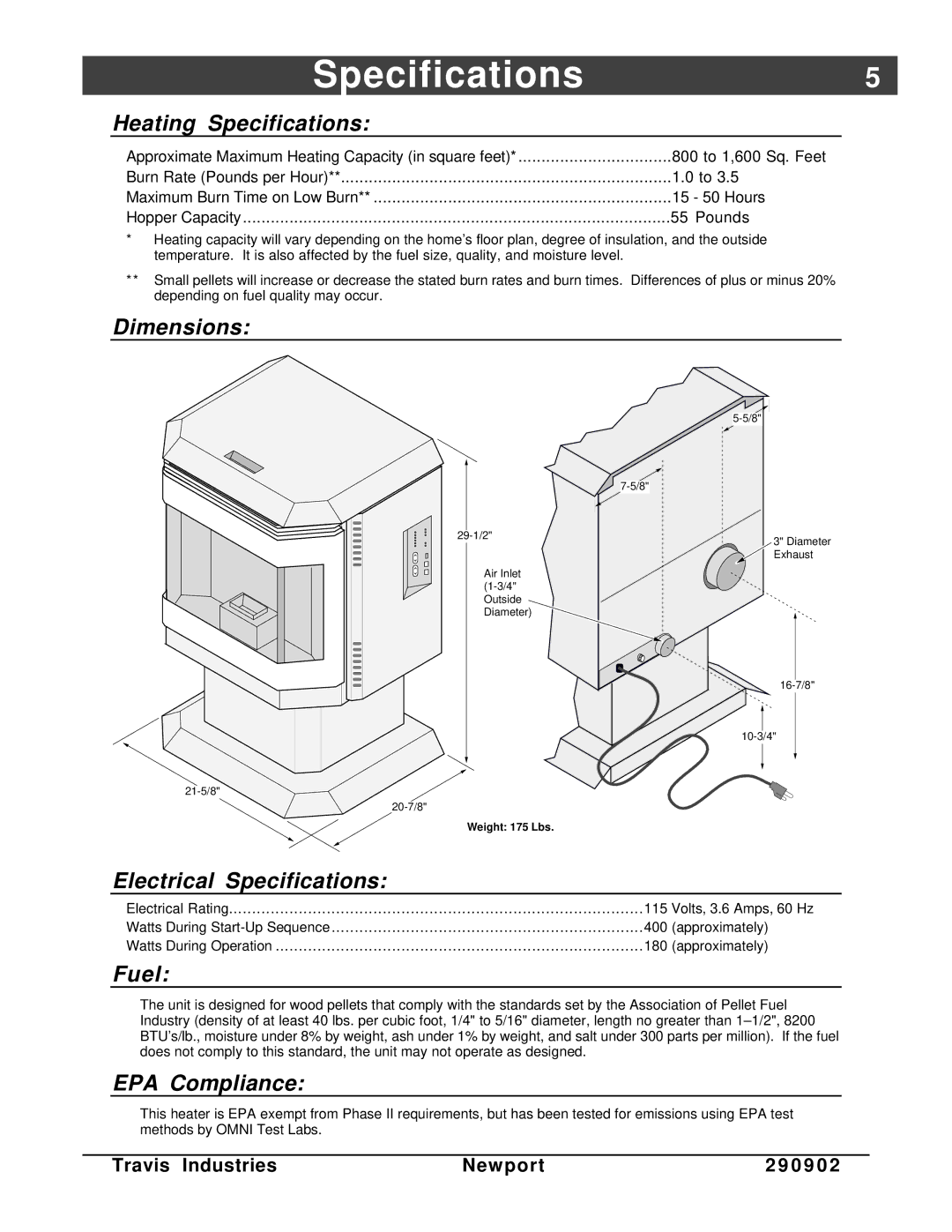 Avalon Stoves Avanti PS manual Specifications 