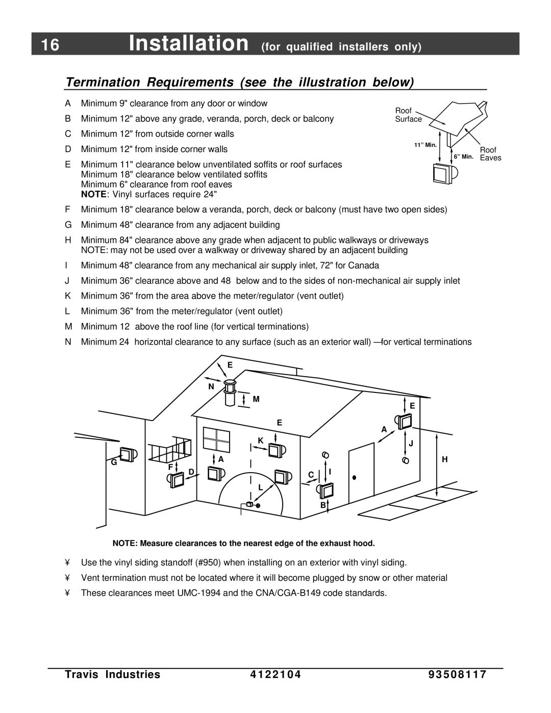 Avalon Stoves Cedar EF manual Termination Requirements see the illustration below 