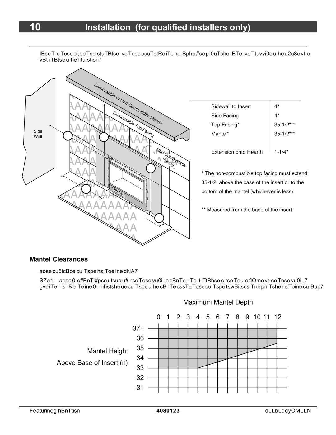 Avalon Stoves DVL Insert EF II owner manual Mantel Clearances 