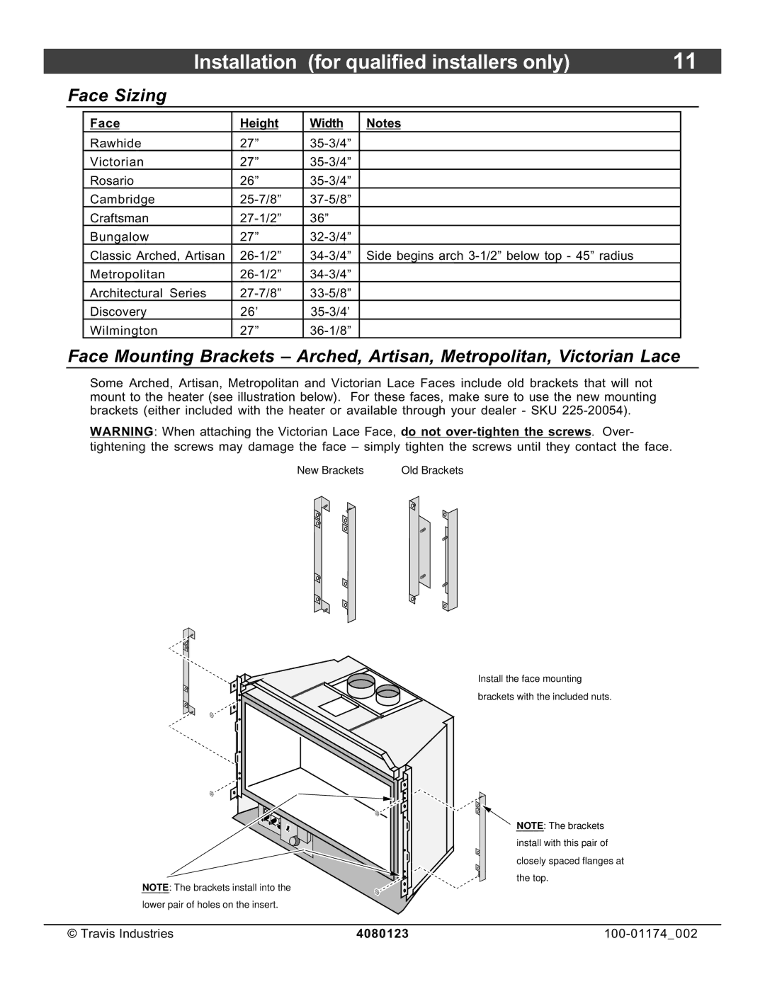 Avalon Stoves DVL Insert EF II owner manual Face Sizing, Face Height Width 