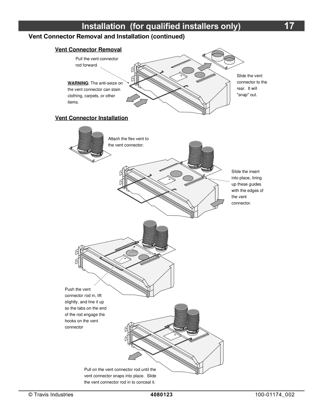 Avalon Stoves DVL Insert EF II owner manual Vent Connector Removal 