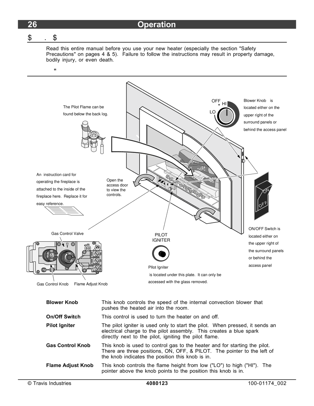 Avalon Stoves DVL Insert EF II owner manual 26Operation, Before You Begin, Location of Controls 