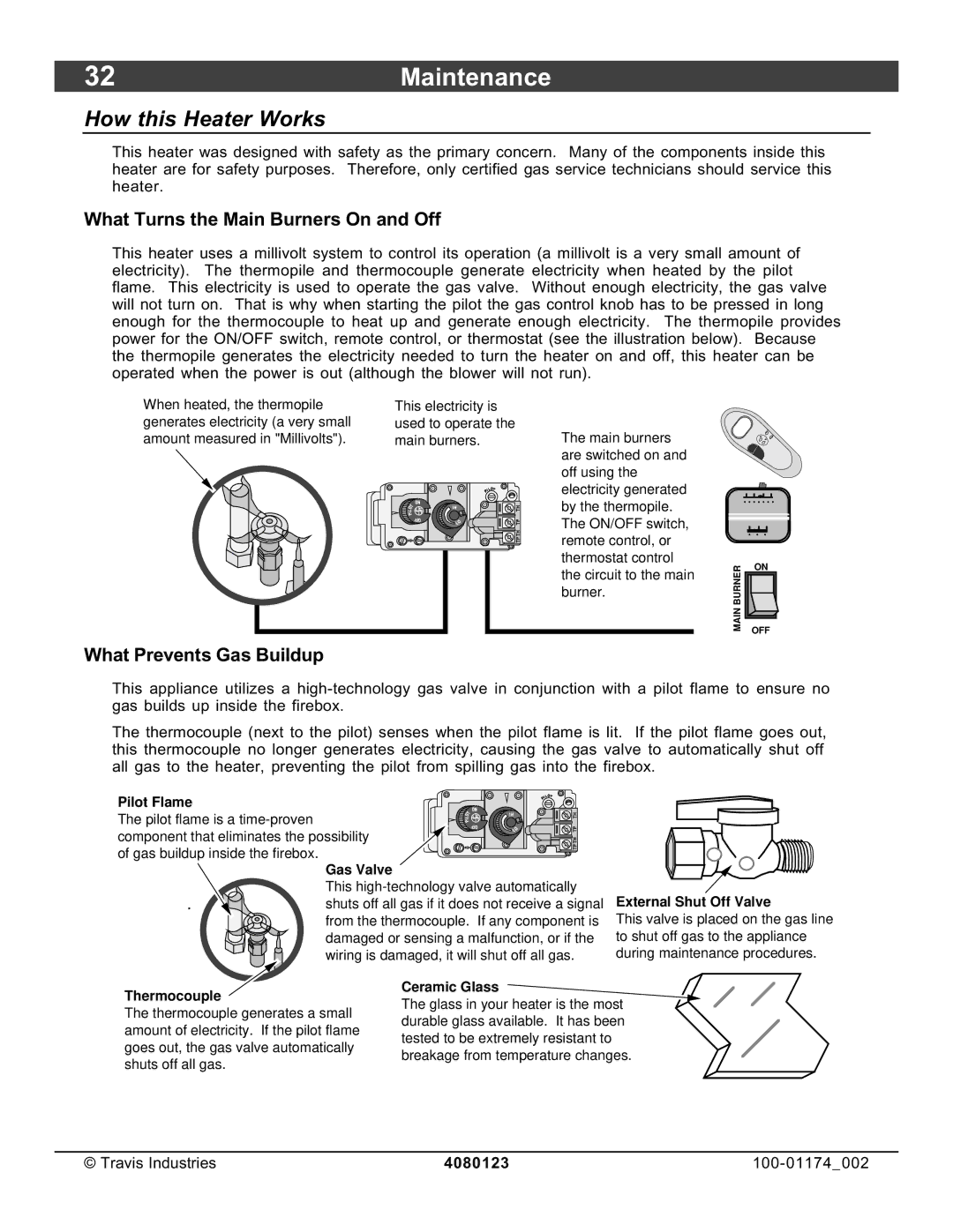 Avalon Stoves DVL Insert EF II owner manual 32Maintenance, How this Heater Works, What Turns the Main Burners On and Off 