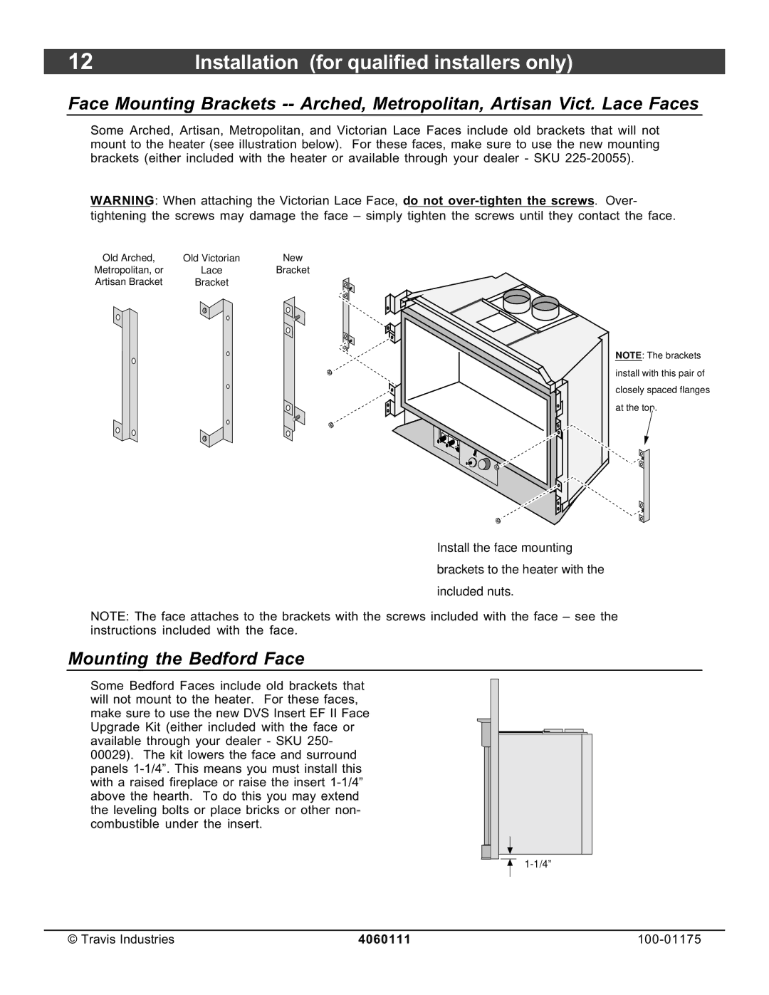 Avalon Stoves DVS Insert EF II owner manual Mounting the Bedford Face 