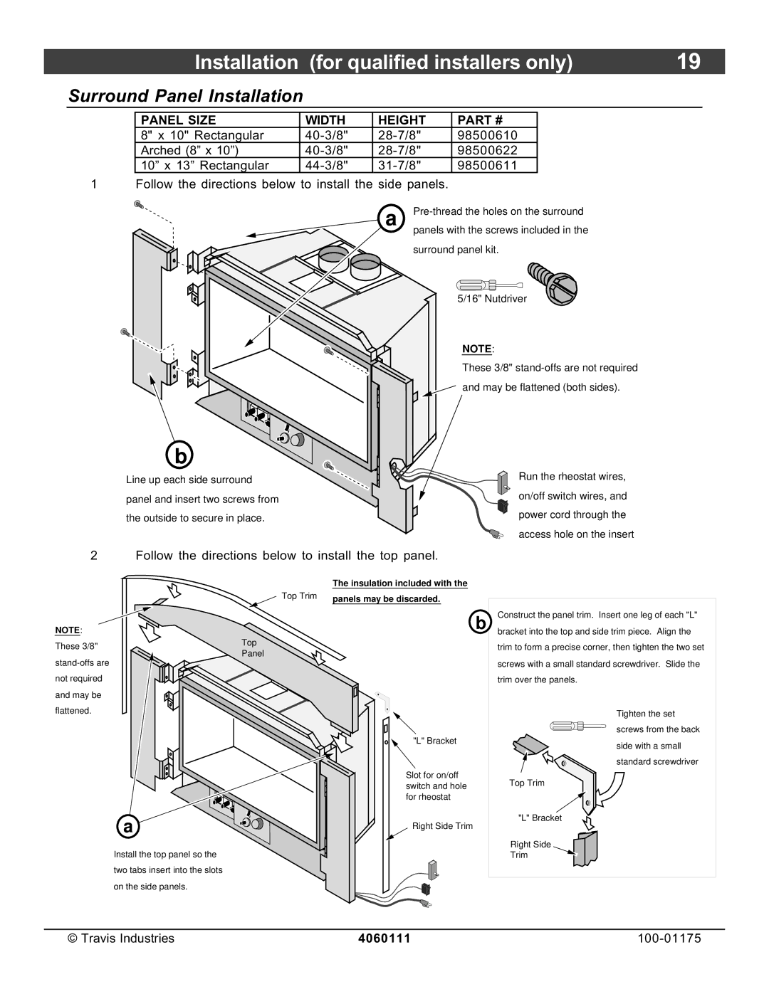 Avalon Stoves DVS Insert EF II owner manual Surround Panel Installation 