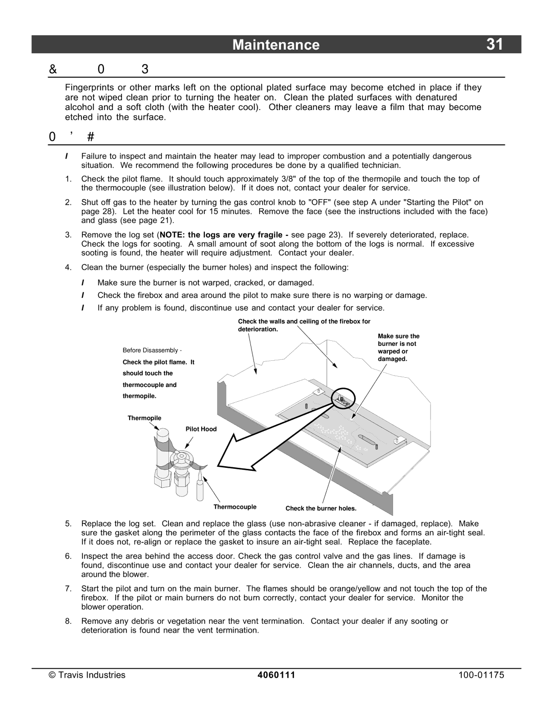 Avalon Stoves DVS Insert EF II owner manual Maintenance31, Maintaining Your Heaters Appearance, Yearly Service Procedure 