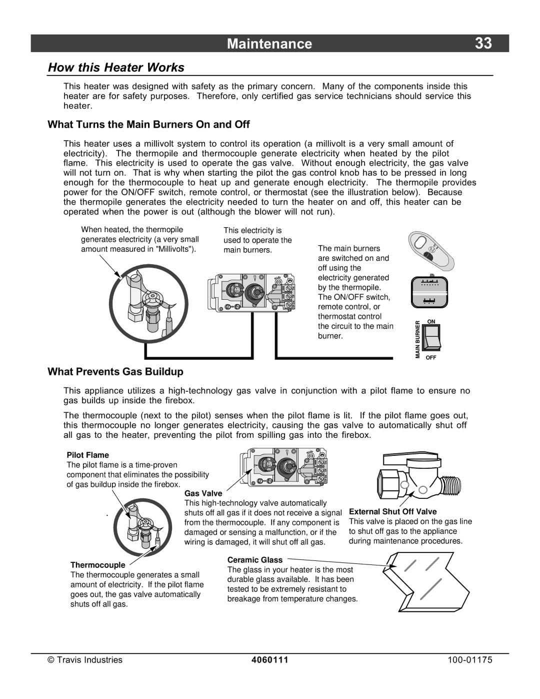 Avalon Stoves DVS Insert EF II owner manual Maintenance33, How this Heater Works, What Turns the Main Burners On and Off 