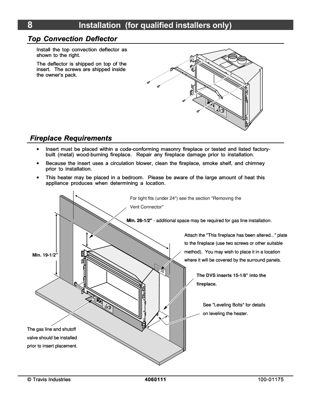 Avalon Stoves DVS Insert EF II owner manual Top Convection Deflector, Fireplace Requirements, 4060111 