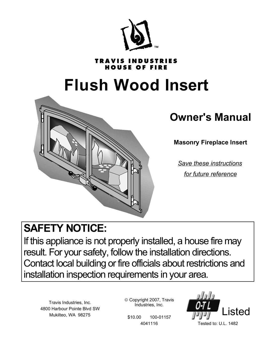 Avalon Stoves Flush Wood Insert owner manual 