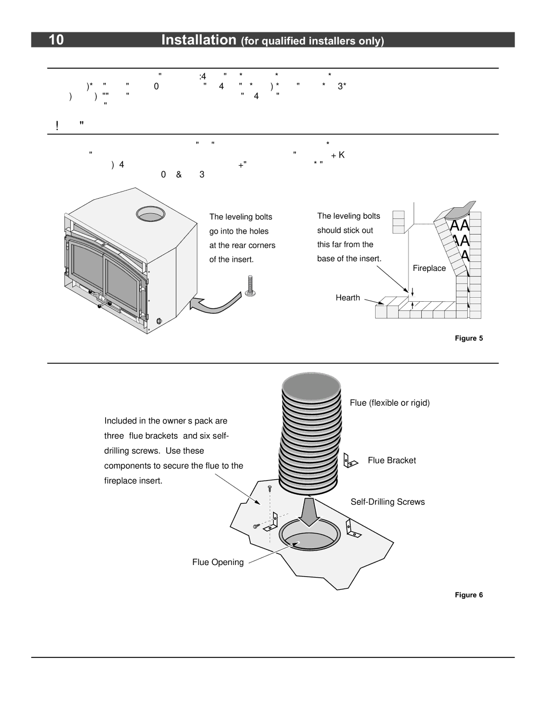 Avalon Stoves Flush Wood Insert owner manual Drafting Performance, Leveling Bolt Installation, Flue Installation 