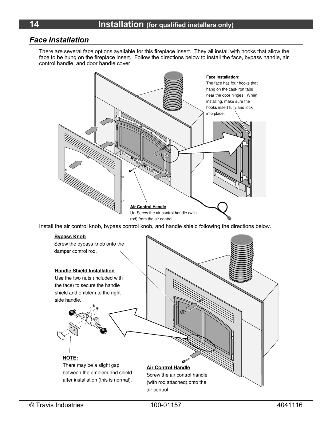 Avalon Stoves Flush Wood Insert owner manual Face Installation 