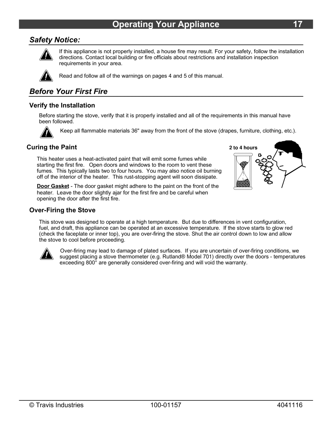 Avalon Stoves Flush Wood Insert owner manual Operating Your Appliance, Safety Notice, Before Your First Fire 