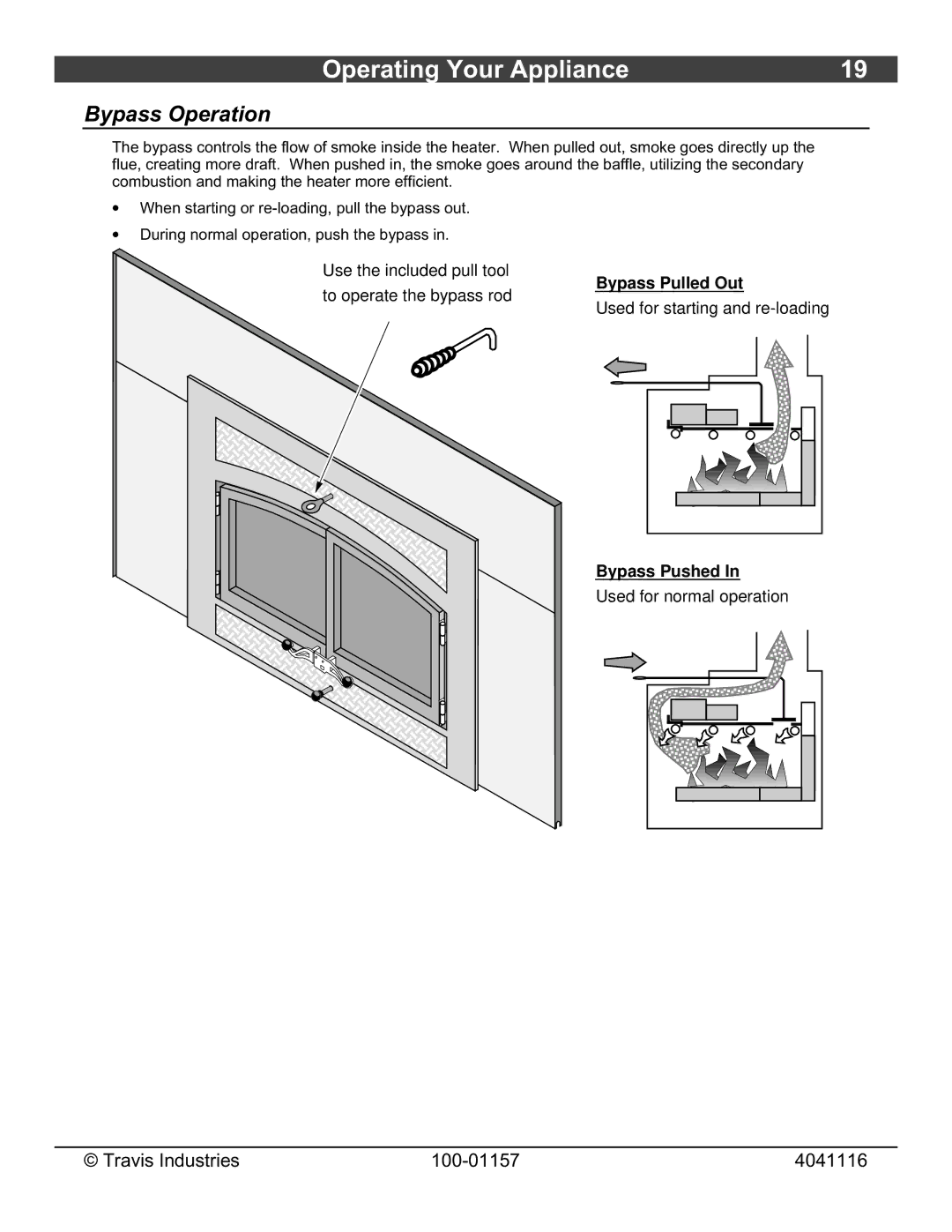 Avalon Stoves Flush Wood Insert owner manual Bypass Operation 