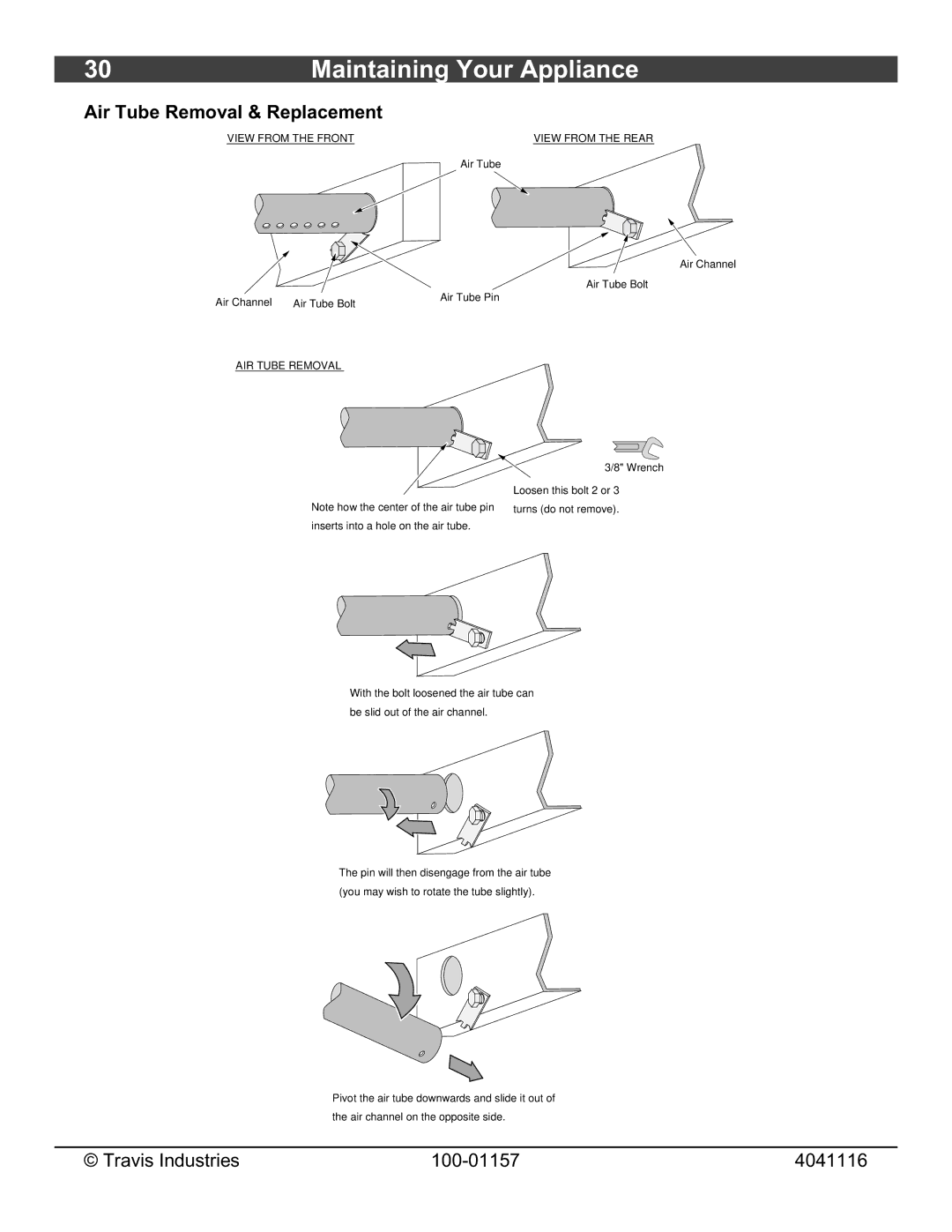 Avalon Stoves Flush Wood Insert owner manual Air Tube Removal & Replacement, AIR Tube Removal 