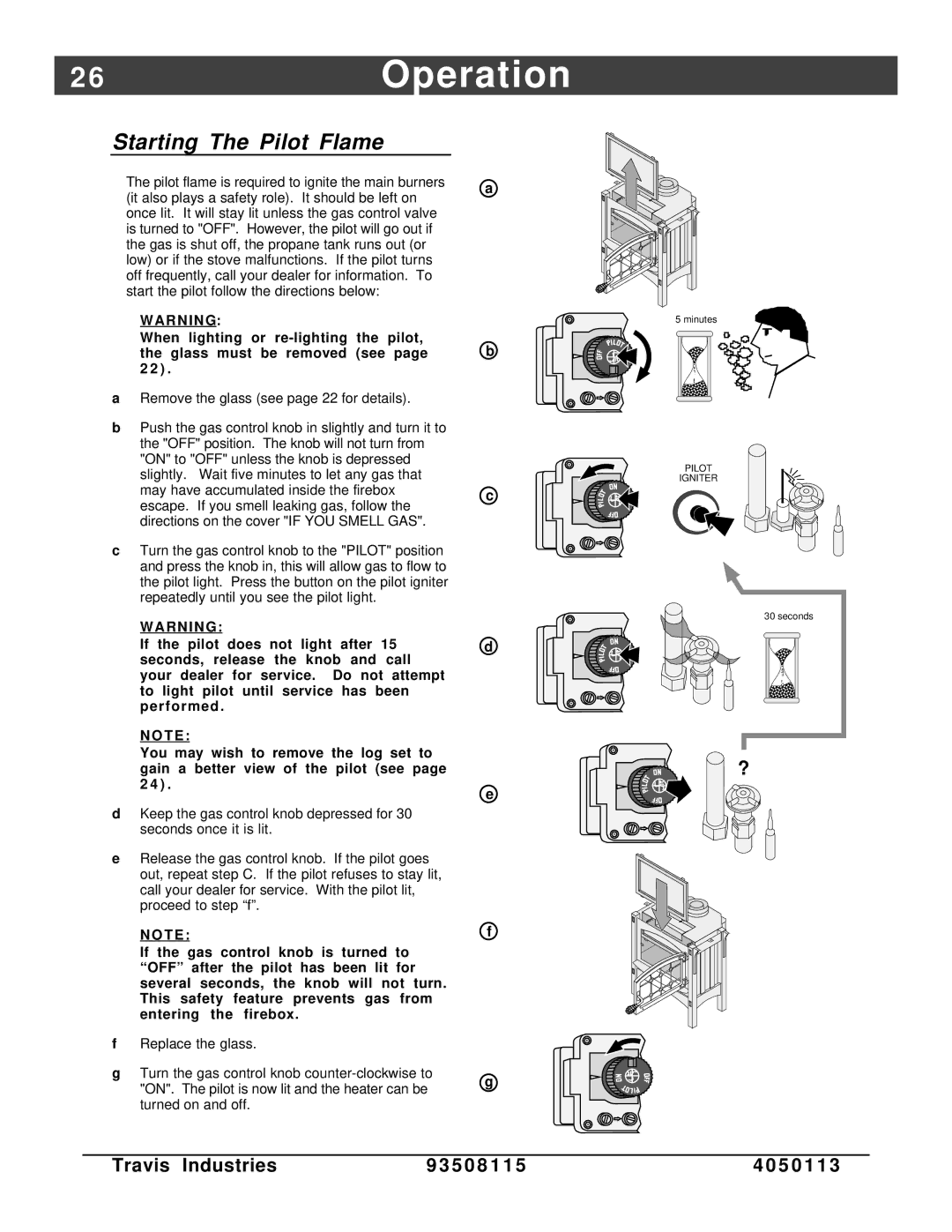 Avalon Stoves Freestanding Stove owner manual 6Operation, Starting The Pilot Flame 