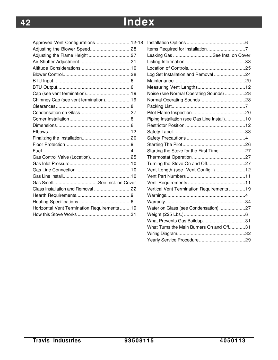 Avalon Stoves Freestanding Stove owner manual 2Index 