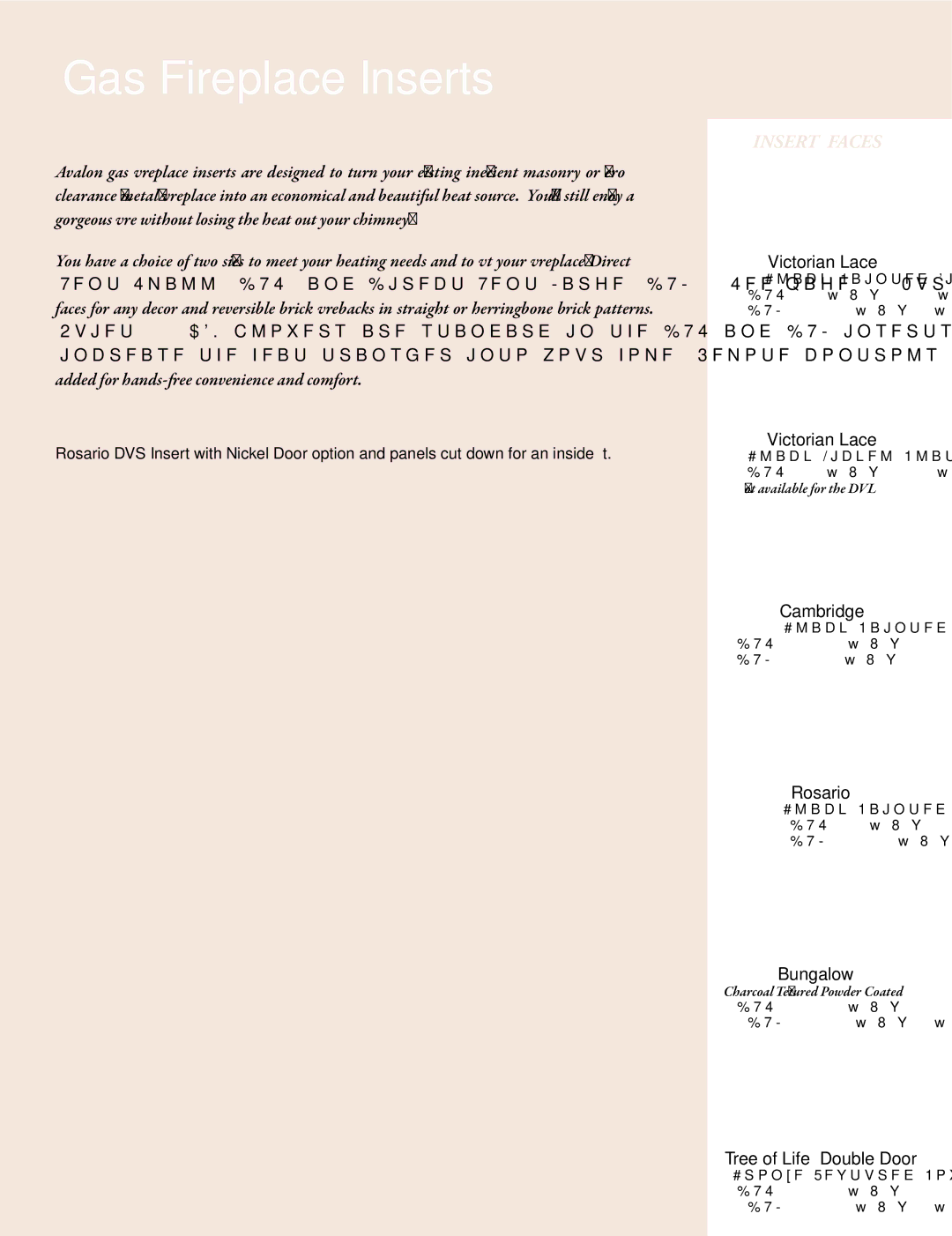 Avalon Stoves Gas Stove & Fireplace manual Gas Fireplace Inserts, Insert Faces 
