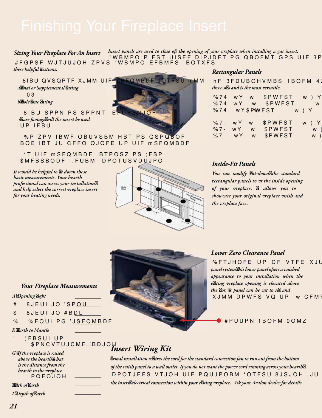 Avalon Stoves Gas Stove & Fireplace manual Finishing Your Fireplace Insert, Insert Wiring Kit 