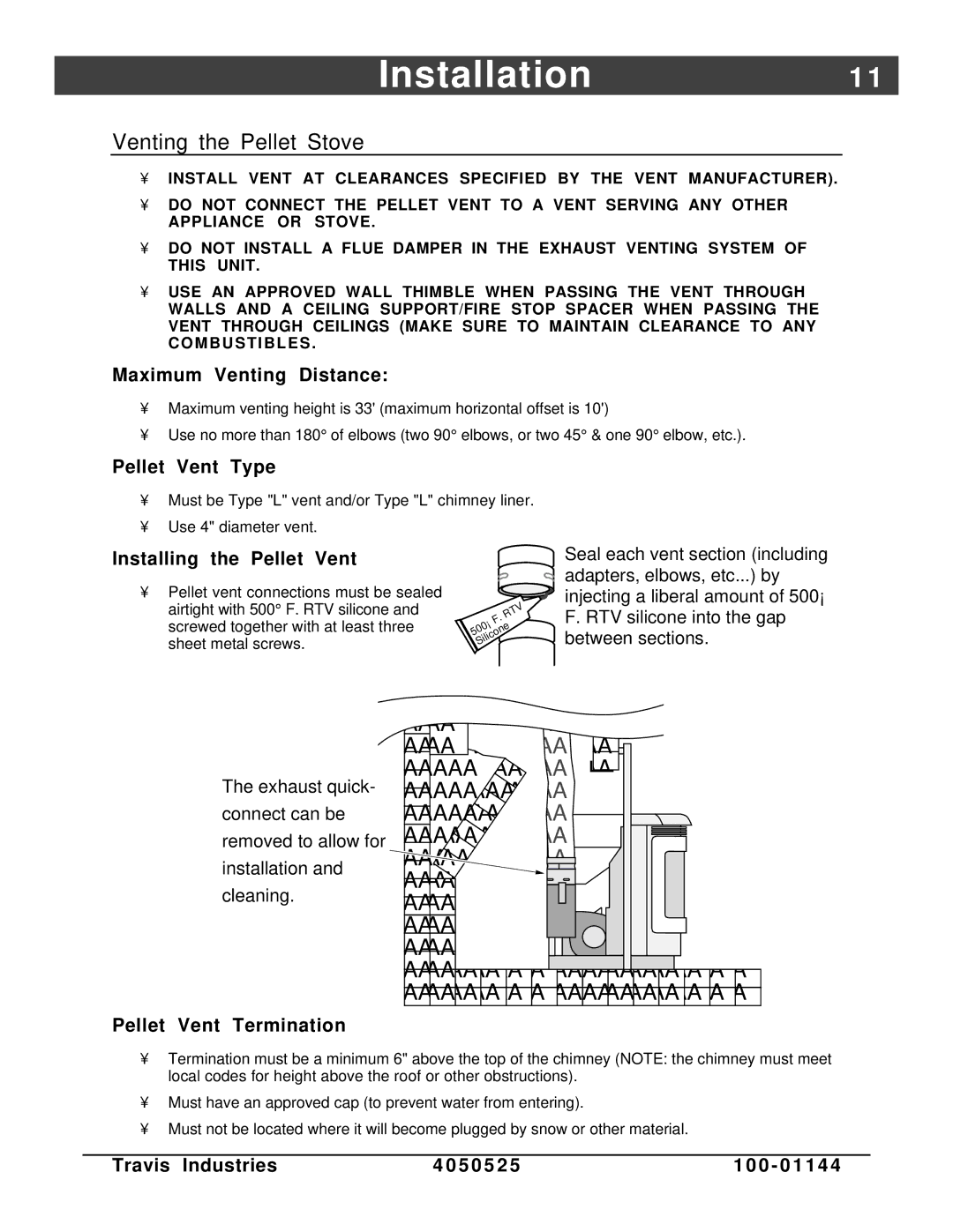 Avalon Stoves Indoor Fireplace manual Installation1, Venting the Pellet Stove 