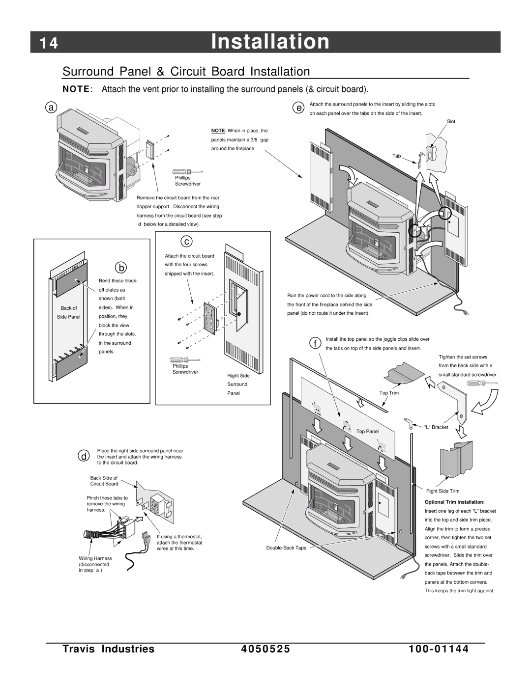 Avalon Stoves Indoor Fireplace manual 4Installation, Surround Panel & Circuit Board Installation 